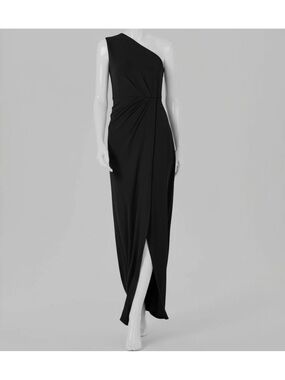 Calvin Klein One-Shoulder Black Draped Evening Gown 4